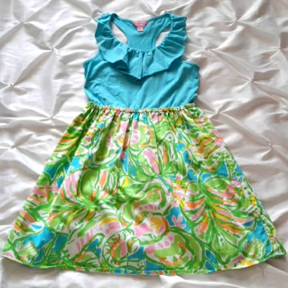 Lilly Pulitzer Sz 12 Girl's Ruffle Collar Racerback Tank Floral Dress ADORABLE